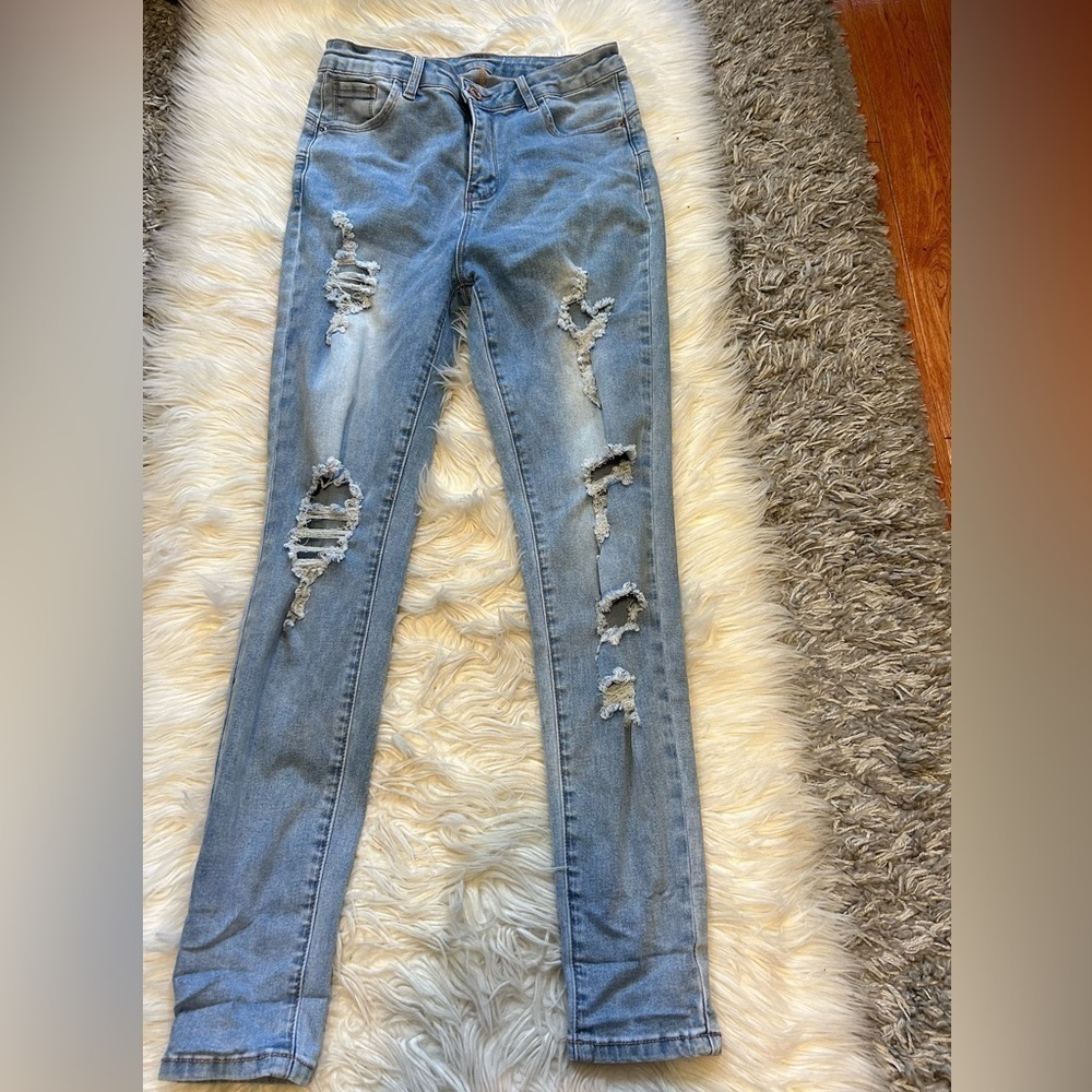 Blue Distressed Skinny Jeans